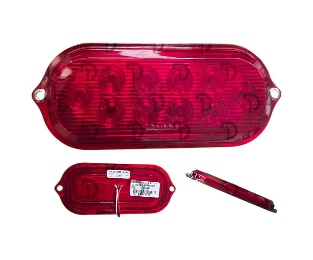 PLAFON 6" 10 LED´S OVAL RAYAD ROJ 12/24V