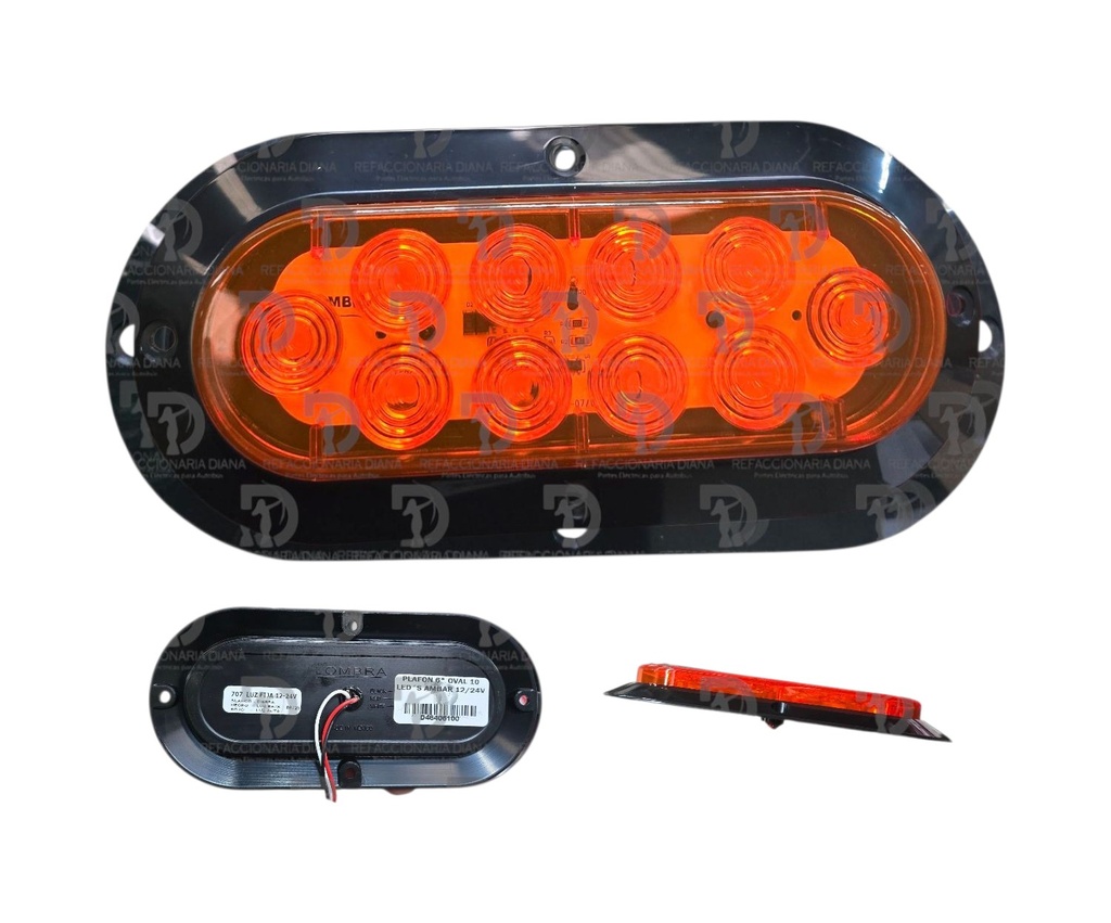 PLAFON 6" OVAL 10 LED´S AMBAR 12/24V