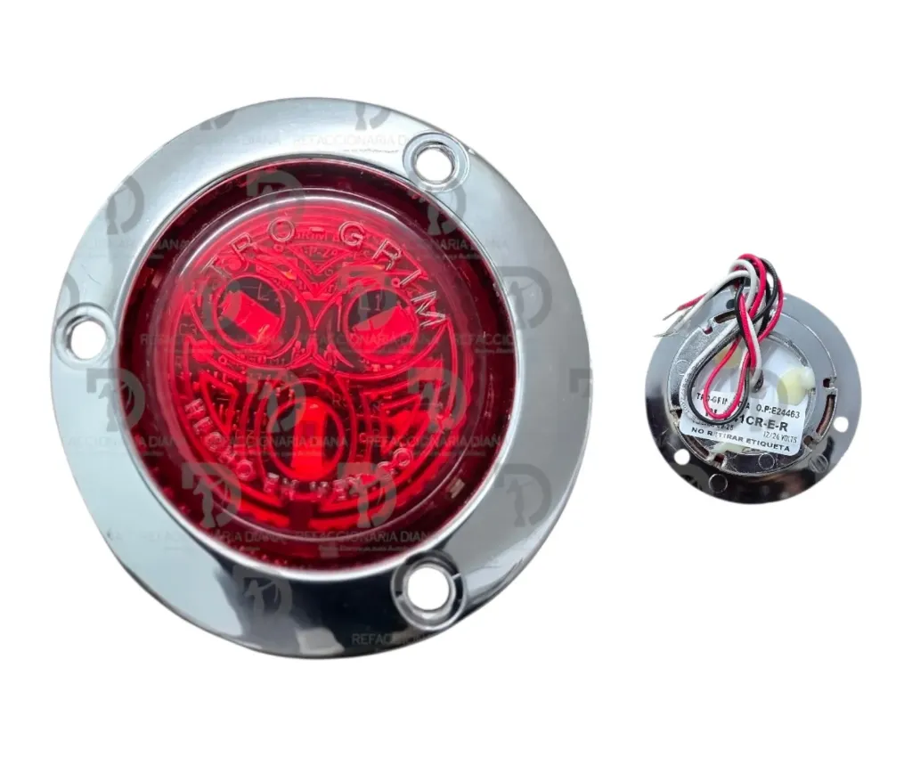 PLAFON 2" ROJO CROMO 3LED 12/24V ESTROBO