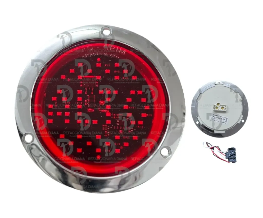 PLAFON 4" ROJO 12/24V STOP ESTROBO CROMO