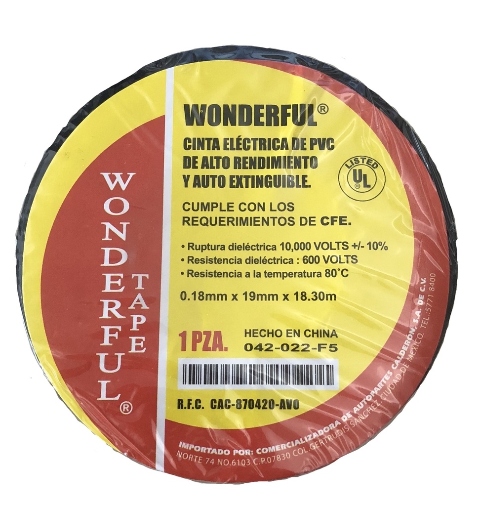 [D2040075] CINTA PLASTICA AISLANTE NEGRA WONDERFUL